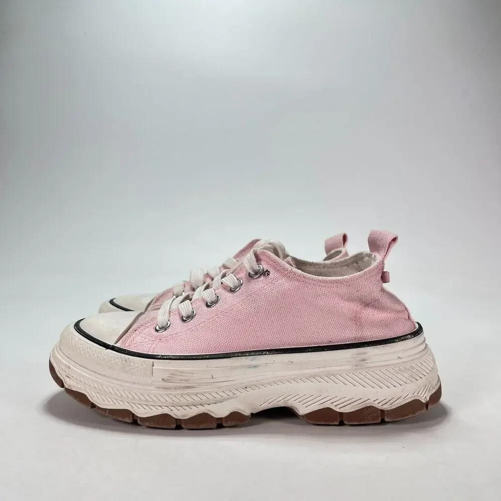 Pink White Lace Up Platform Athletic Shoes Chunky Sneakers Youth Girls Size 3